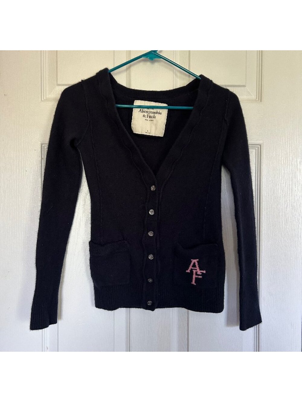 Abercrombie & Fitch Navy Blue Wool Blend V-Neck Cardigan - Size Large